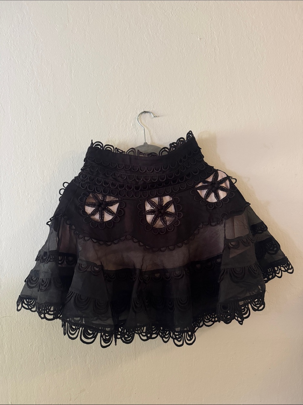 Zimmerman Inspired Vintage Black Layered Lace A-Line Skirt